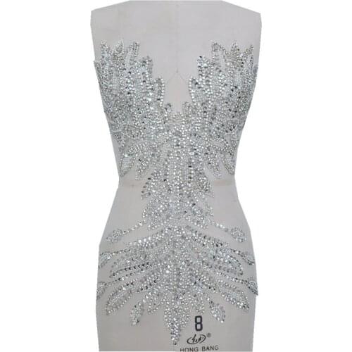 Newest Heavy Beaded Bodice Applique, Full Length Rhinestone Applique, Bodice Patches, Jewelry Dress Motif
