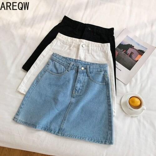 High Waist Denim Skirt Female Summer 2021 New Simple Pure Color All-match A-line Skirt Black Skirt