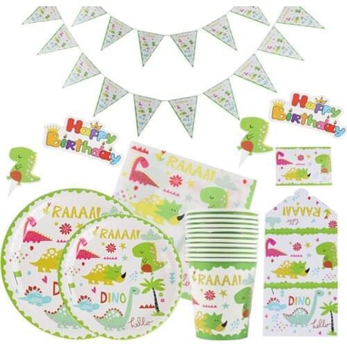 Dinosaur Party Disposable Tableware Paper Plate Cup Tablecloth Cake Topper Wild One Boy Kids 1ST Birthday Party Decor Supplies