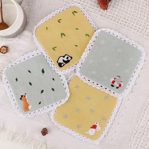 DIY Embroidered Coasters Cartoon Animal 4pcs Material Package Kawaii Decor Embroidery Cotton Linen Cup/Bowl Pads Placemat