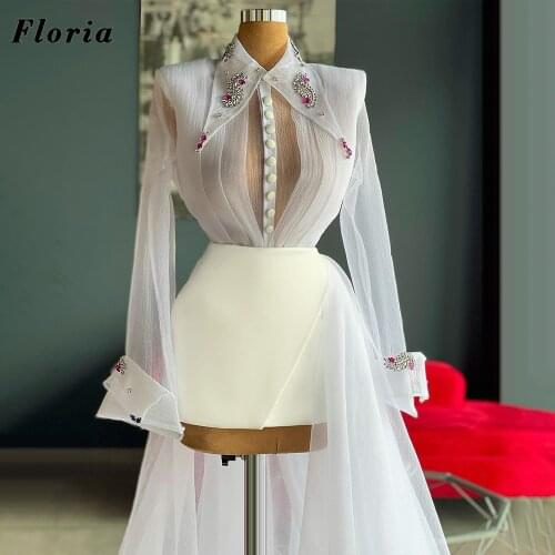 Robes De Soiree White Evening Dresses Dubai Long Sleeve Party Gowns 2021 Middle East Women Weddings Gowns Celebrity Prom Dress