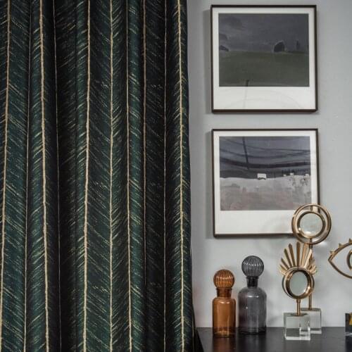 Nordic Dark Green Luxury Fishbone pattern Jacquard Curtains with Golden thread Blaclout Curtains for Bedroom Living Room S037&C