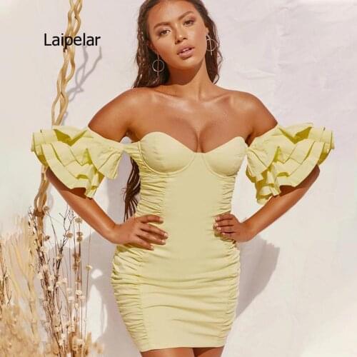 Butterfly Sleeve Party Dress Women Off Shoulder Pleated Summer Dress Ruffles Backless Bodycon Sexy Dresses Club Clothes