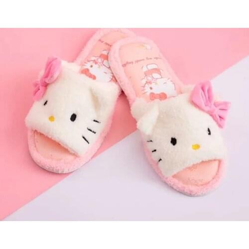 Sanrio Hello Kitty cartoon slippers female plush home shoes warm slippers cute Melody non-slip home shoes indoor slippers