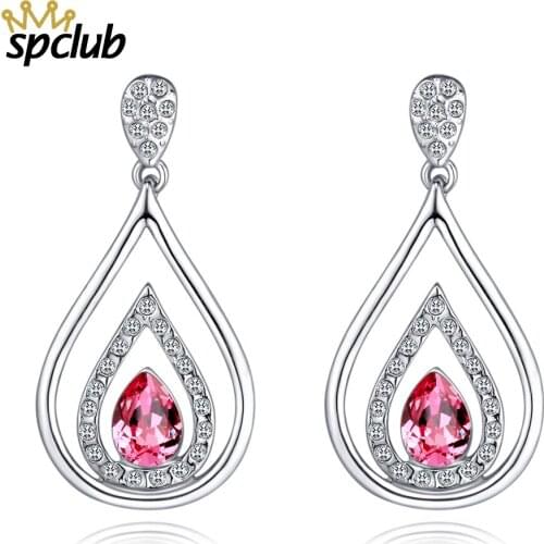 SPCLUB Genuine Crystal From Swarovski Drop Crystal Earrings with Tiny CZ Luxury Bridal Wedding Earrings for Women Wholesale