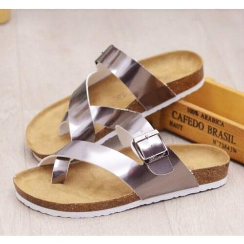 Women Summer Trend Flip-flops Cork Beach PU Leather Female Shoes Three Strips Comfort Soft Lady Holiday Outside Sandals