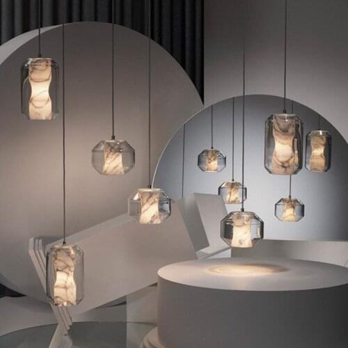 Nordic Modern Pendant Lights E27 LED Marble Stone Texture Single Head Pendant Lamp For Living Room Bedroom Study Cafe Restaurant