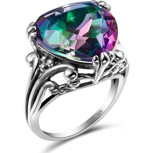 Mysterious Topaz Ring Sterling Silver Rings For Women Heart 10ct Leaf Claw Filigree Huge Engagement Valentines Day Easter Jewel