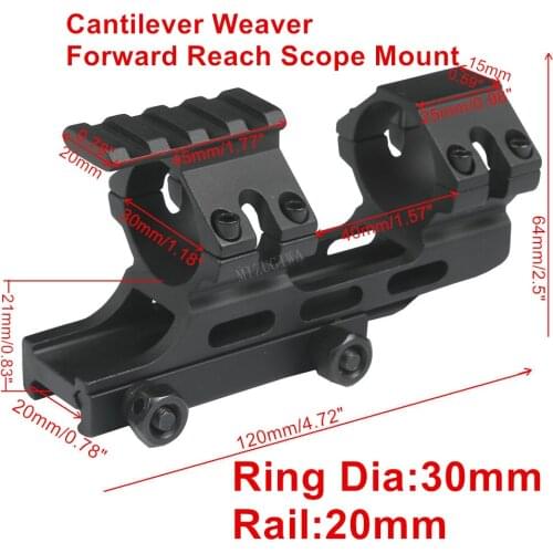 Tactical Heavy Duty Cantilever Weaver Forward Reach Scope Mount Ring 30mm Flat Top Hollow for 20mm Picatinny Rail Rifle