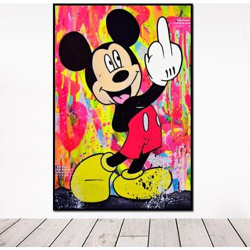 Street Graffiti Wall Art Mickey Mouse Gesture Canvas Painting Disney Comics Poster And Print Picture Living Room Home Decoration