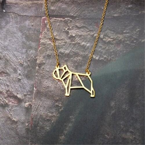 Unique cute Origami English Bulldog animal pet Pendant Choker Necklace for women delicate Christmas gift Jewelry