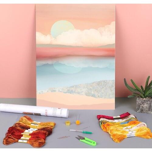 Landscape Mountain Pre-Printed 11CT Cross Stitch DIY Embroidery Full Kit DMC Threads Knitting Sewing Handiwork Counted