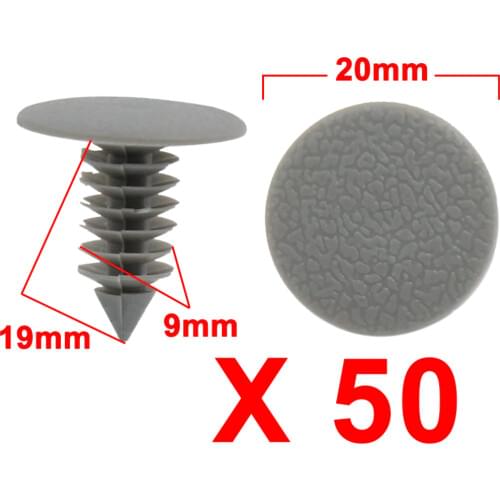 X Autohaux 50Pcs Gray Plastic Door Bumper Push Rivets Clip 9Mm For Auto Car