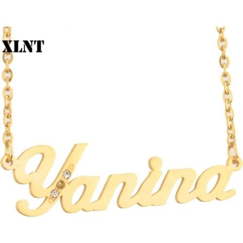 XLNT Yanina Name Necklace Gold Color CZ Necklace Personalized Letter Necklace Name Jewelry For Women Accessories Girl Gift
