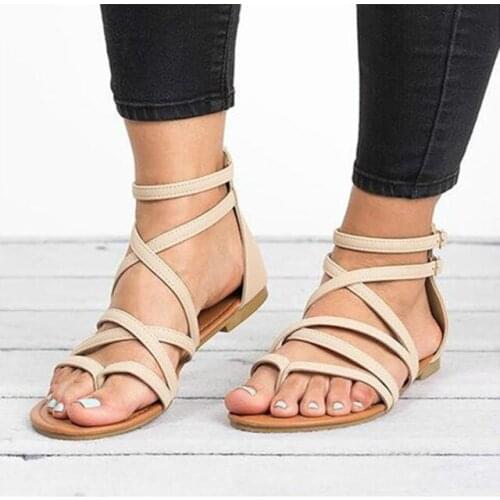 Dropshipping Summer Women PU Sandals Narrow Band Buckle Design Cover Heel Flat with Shoes Female Gladiator Flats 2019