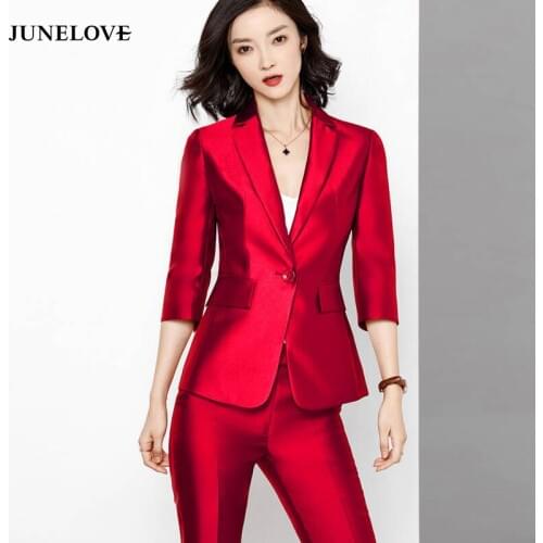 JuneLove 2020 Spring Women Solid Single Breasted Blazer Suit Office Lady Notched Female Outerwear Elegant Business Suits Sets