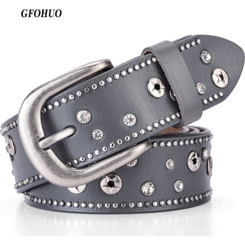 GFOHUO Genuine leather stylish womens Retro cool rivet ladies waistband Europe and the United States wind belt for jeans