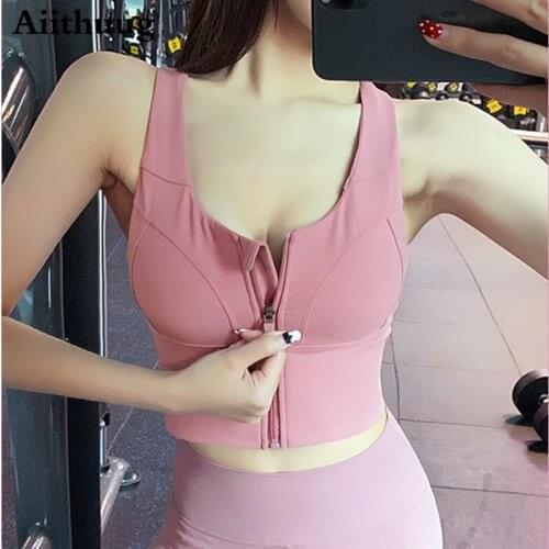 Aiithuug Womens Zip Front Sports Bra,High Impact Workout Yoga Bra Racerback Bra with Removable Pads Closure Workout Tank Tops