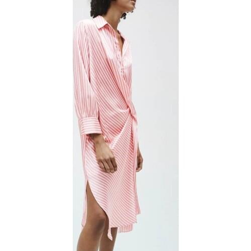 Ladies striped print dress pink long dress casual loose straight dress for summer clothing