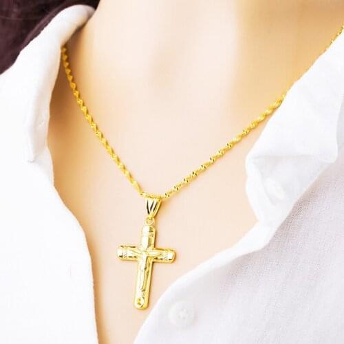 Religious Jesus Cross Necklace for Men 2012 New Fashion 24K Gold Cross Pendent with 45cm Chain Necklace Jewelry Gifts for Women