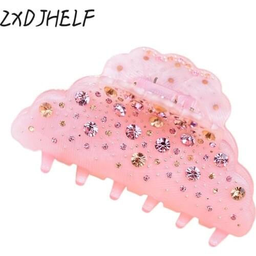 ZXDJHELF Female Acrylic Hairpins Women Noble Shiny Candy Color Crab Hair Claws For Girl Inlaid Crystal Hair Accessories F102