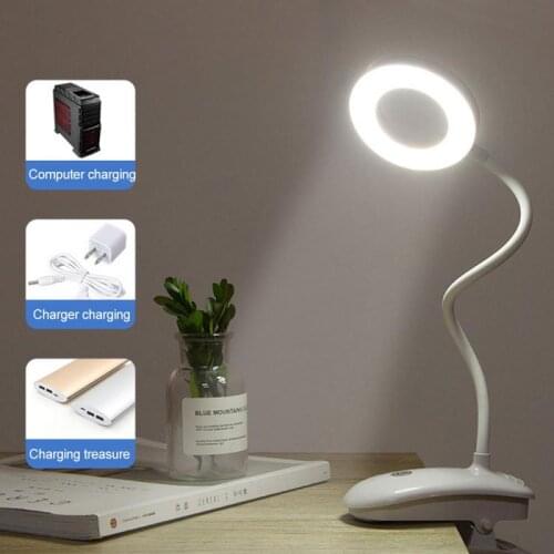 1PC 8W Clip Rechargeable LED Eye Protection Reading Ring Table Lamp Bedroom Children Learning Students Touch Table Light
