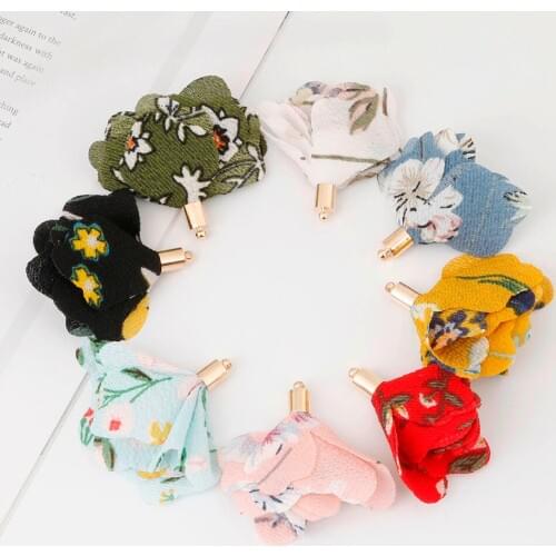 10pcs/lot 50mm Flower Fabric Tassel For Necklace Bracelet Keychain Cellphone Jewelry Making DIY Earring Findings