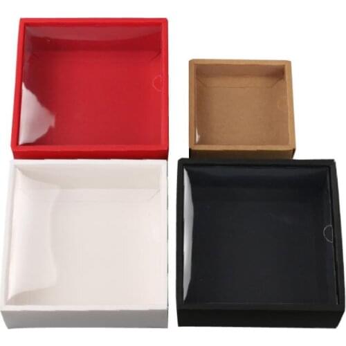 100 Pcs Kraft Paper Box Gift Packaging Box with Lid Cardboard Gift Packing Case with Clear PVC Window Jewelry Paper Boxes SN1534