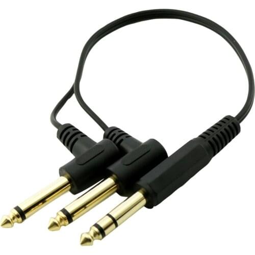1x Gold Plated 6.35mm Stereo Male to Dual 6.35mm Mono Male Right Angle Plug Audio Connector Cable 30cm
