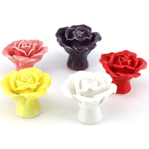 1x Rose Flower Ceramic knob for Kids Children room Furniture Kitchen Ceramic Door Cabinets Cupboard knob and handles