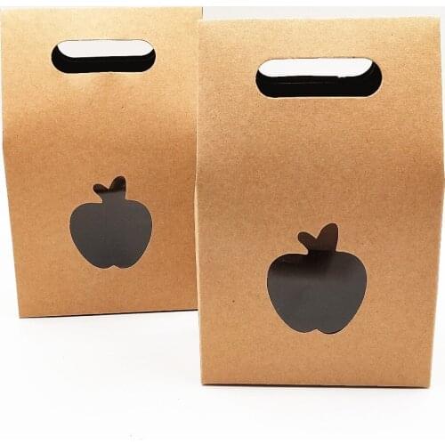 200Pcs/Lot Easy Handle Kraft Paper Bags With Clear PVC Windows for Jewelry/Apple/Cake Christmas Eve Gifts Carrying Packing Box