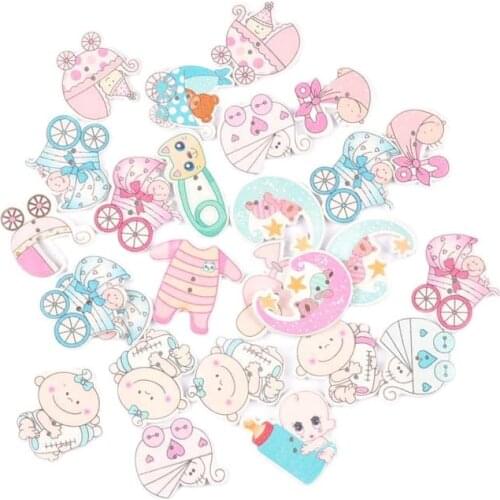 25Pcs Mixed Pink/blue Baby Painted Wood Buttons For Clothing Scrapbooking DIY Crafts Sewing Supplies Kids Garment Decor m2654