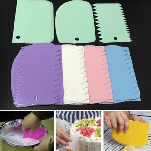 3Pc Baking Pastry Tools Plastic Dough Knife Icing Fondant Scraper Decorating Plain Smooth Jagged Edge Spatulas Cutters Cake Tool