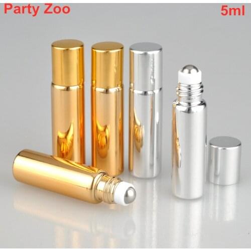 500 x 5ml Upscale Gold/Silve UV Coating Glass Roll-On Perfume Sample Bottle Glass Ball & Steel Ball Roller Essential Oil Jar