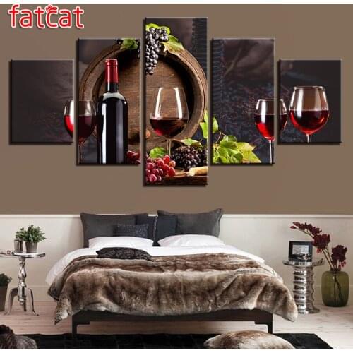 FATCAT 3D Diy Diamond Painting 5 Pieces Red Wine Glasses full Square Round Drill Diamond Embroidery Sale Art Home Decor AE821
