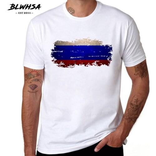 BLWHSA Russia Flag Printing T shirt Men Casual Fashion Short Sleeve Summer T-shirts Cool Men Russian flag Funny Tees