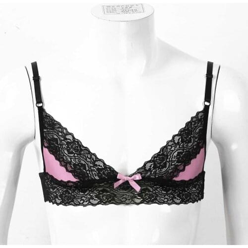 Hot Sexy Men Erotic Bra Crossdressing Sissy Lingerie Adjustable Spaghetti Straps Floral Lace Wire-free Unlined Male Bralette Top