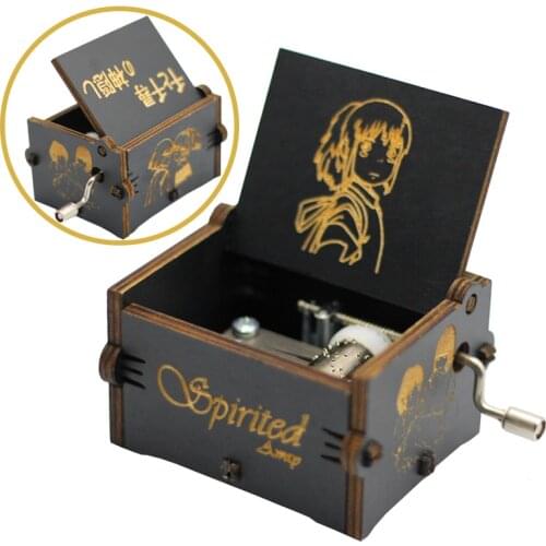 HOT Wooden Hand Crank Black Spirited Away Queen Jurassic Park Music Box Childrens Holiday Gifts Christmas Gifts New Year Gift