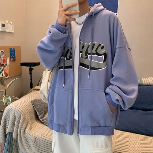 Cardigan Hoodie Loose Letter Print Hooded Top Trend All-Matching Lazy Style Couple Coat