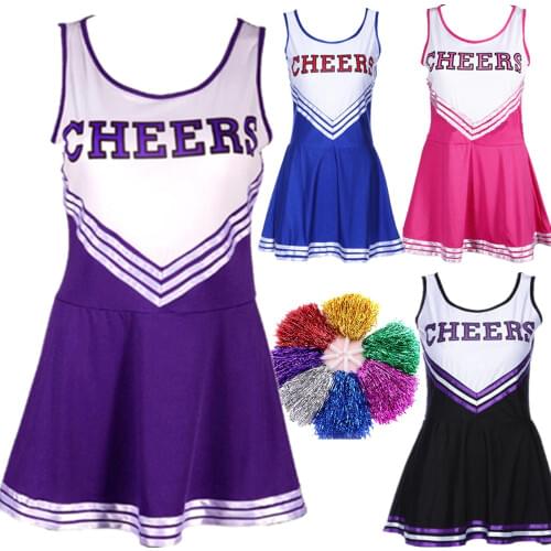 School Girl Cheerleader Costume Basketball Game Cheer Uniform Sexy Sport Cheerleading Dress With Pom Poms