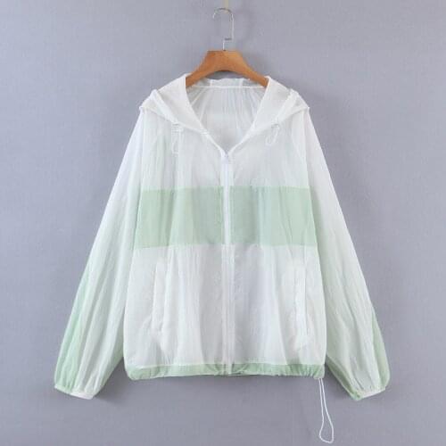 Summer Womens Fashion Loose Zipper Hooded Drawstring Sun Protection Clothes Top