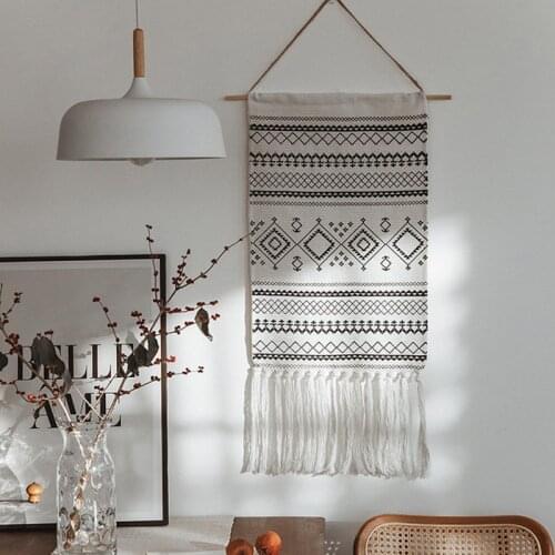 Morocco Hanging Tapestry Geometric Black White Fabric Wall Decoration Cover Pendant Ornament Home Office Studio Wall Decor