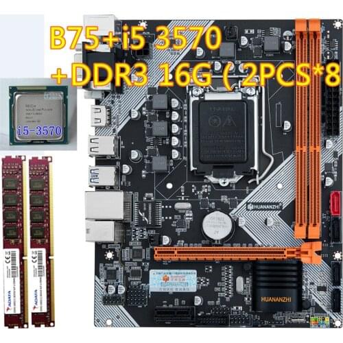 Huahanzhi B75 motherboard set with Intel Core I5 3570 2x8GB=16GB 1600MHz DDR3 Desktop Memory USB3.0 SATA3 3570