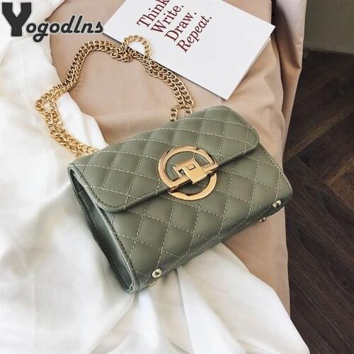 Fashion Lattice Pattern Shoulder Messenger Bag Women Vintage PU Leather Small Square Chain Crossbody Bags Female Mini Handbags