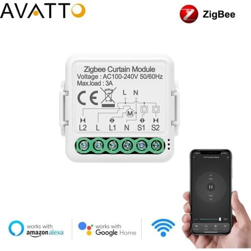 AVATTO Zigbee Curtain Module,Tuya Smart Curtain Switch Controller for Roller Shutter Blind Motor Work with Alexa Google home