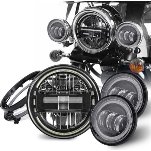 Motorcycle 7 Inch Round LED Headlight For Harley Touring Road King Ultra Classic Electra 4.5 Inch Fog Lights Mounting Ring Moto