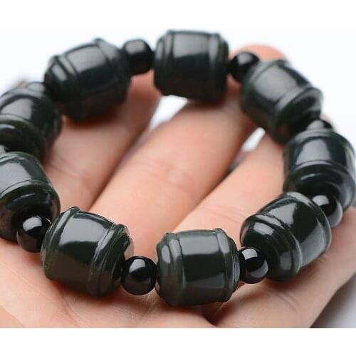 Natural hetian black green jade bracelet bangle beads jadite jade bracelets jade jewelry christmas bracelet 16mm