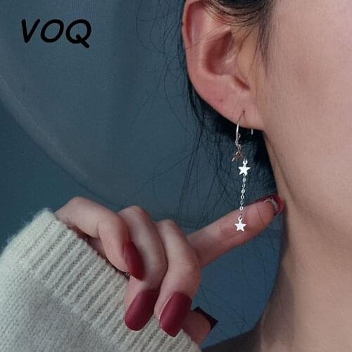 VOQ 925 Sterling Silver New Jewelry New Woman Exaggerated Fringe Earrings Girls Ear Ornament Geometric Star Section