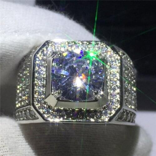 Original 925 Sterling Silver Rings Luxury Wedding Band Rings Big Full CZ Zircon For Men Jewelry Gift