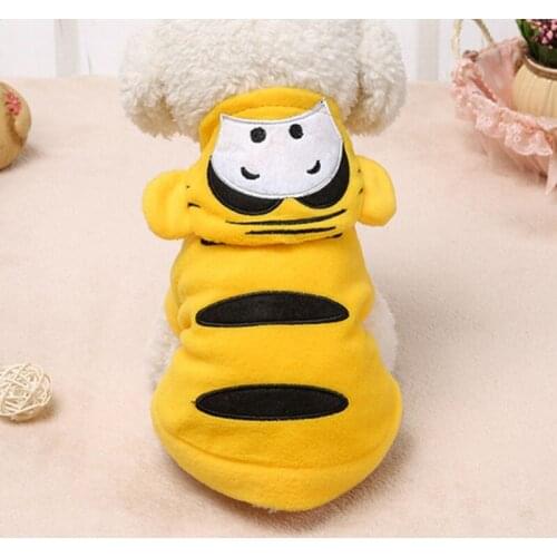 Autumn Winter Pet Dog Jumpsuit Fleece Warm Hat With Ear Tiger Cosplay Bright Yellow Short Sleeves Hoodies Dogs Hooded Clothes